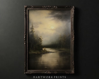 Dark Forest | Printable Dark Academia Wall Art, Vintage Dark Cottagecore Prints, Moody Farmhouse Home Decor, Gothic Landscape Oil Painting