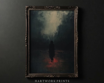 Ripple | Printable Dark Academia Wall Art, Vintage Dark Cottagecore Prints, Moody Farmhouse Home Decor, Gothic Abstract Water Oil Painting