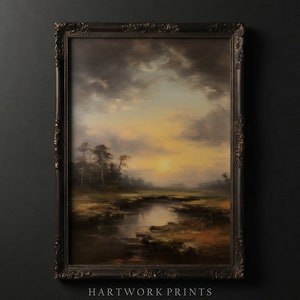Gold Sky  | Printable Dark Academia Wall Art, Vintage Dark Cottagecore Prints, Moody Farmhouse Home Decor, Gothic Landscape Oil Painting