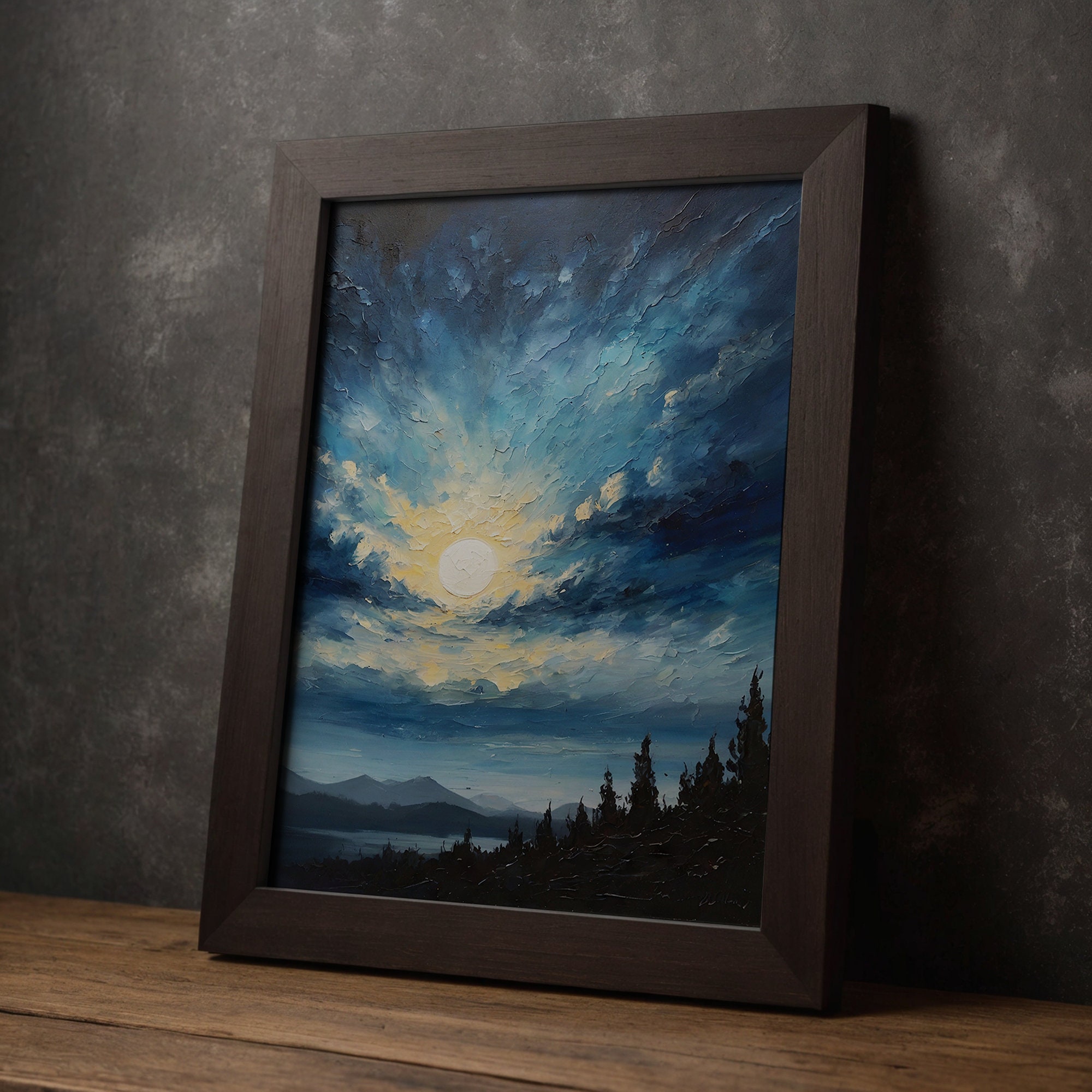 Moody Night Sky Oil Painting - Printable Dark Cottagecore Wall Art ...