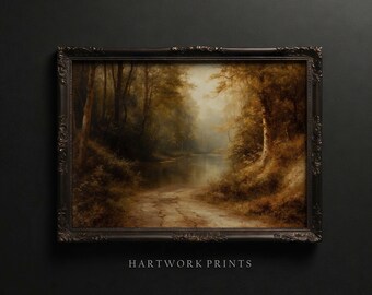 Autumn Forest | Printable Rustic Landscape Oil Painting, Vintage Cottagecore Wall Art, Vintage Moody Country Farmhouse Painting Decor