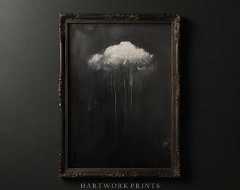 Regenwolk | Afdrukbare Dark Academia Wall Art Vintage Dark Cottagecore Prints Sfeervolle boerderij Home Decor Gothic Abstract Cloud Olieverfschilderij