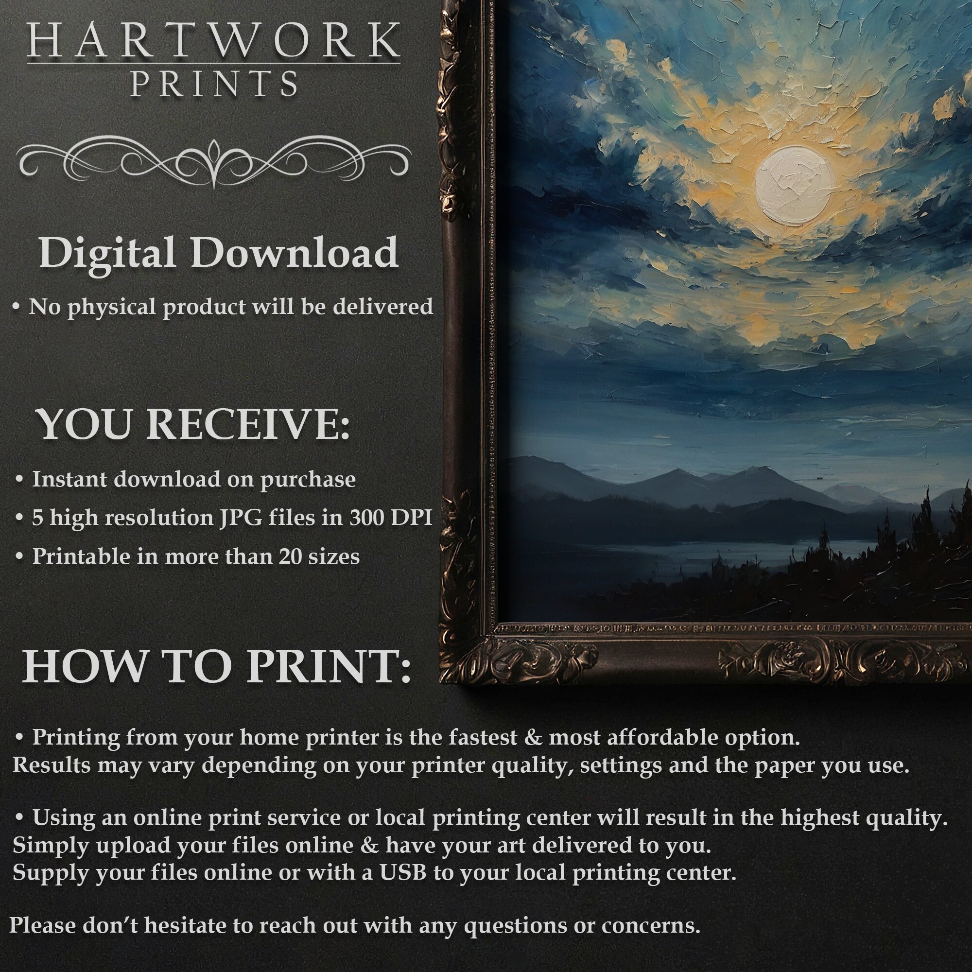 Moody Night Sky Oil Painting - Printable Dark Cottagecore Wall Art ...