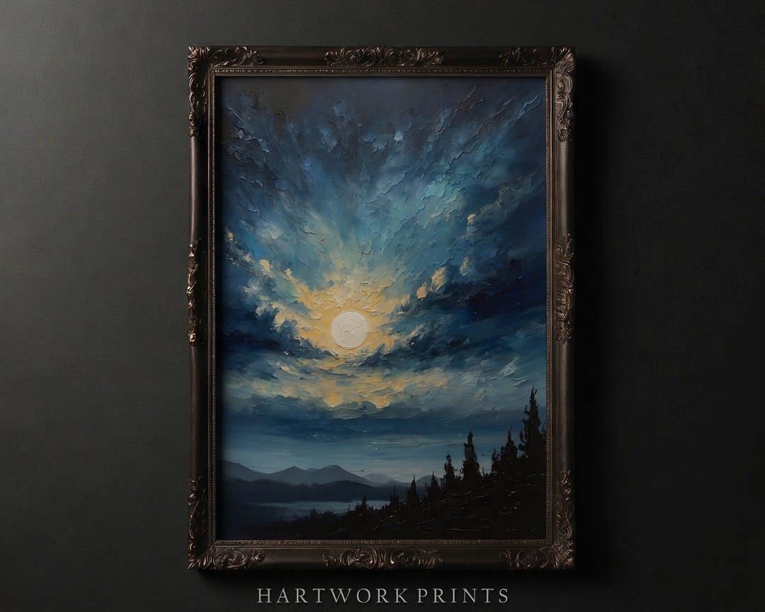 Moody Night Sky Oil Painting - Printable Dark Cottagecore Wall Art ...