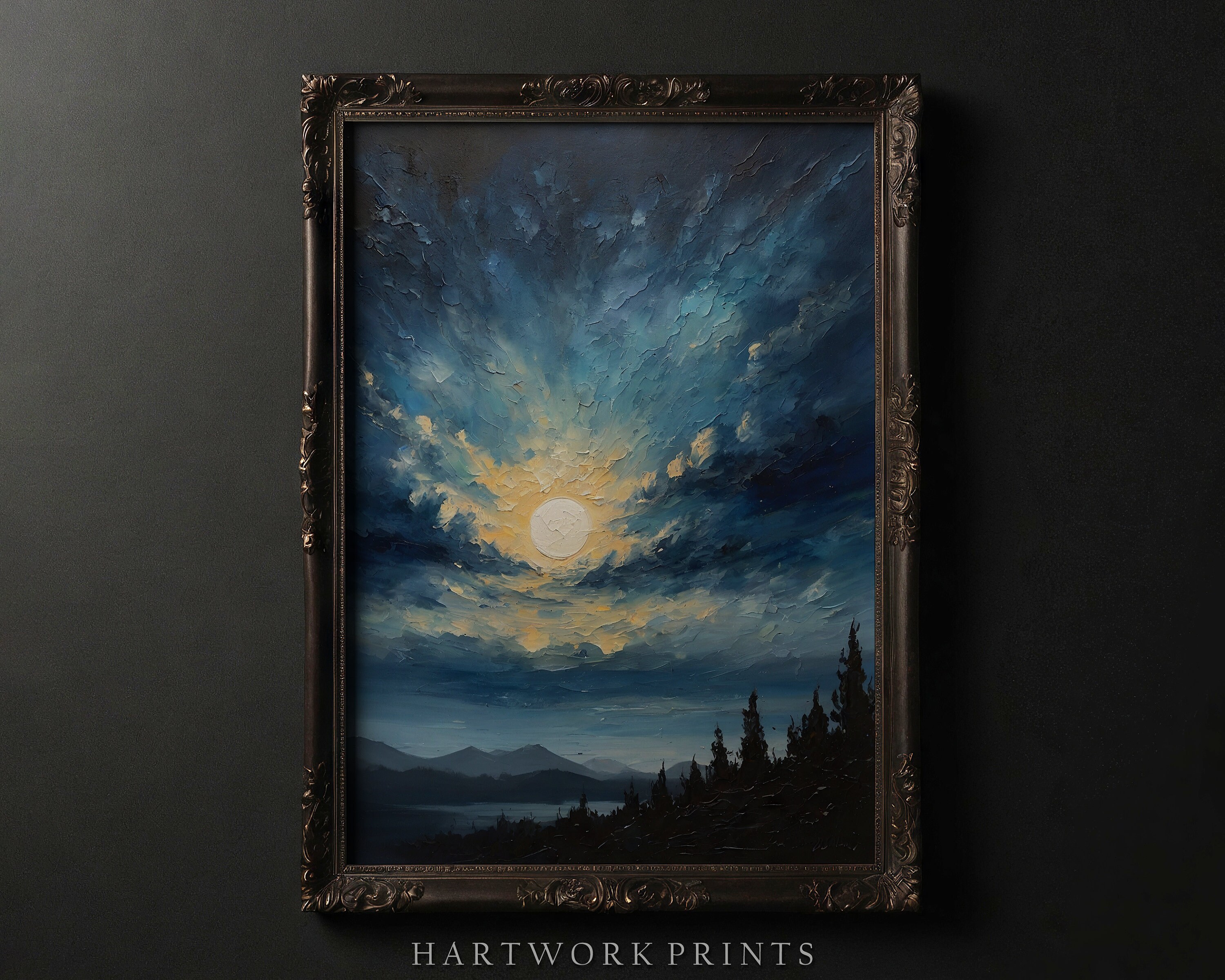 Moody Night Sky Oil Painting - Printable Dark Cottagecore Wall Art ...