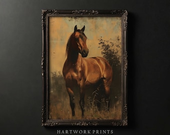 Mustang | Printable Dark Academia Wall Art, Vintage Dark Cottagecore Prints, Moody Farmhouse Home Decor, Gothic Wild Horse Oil Painting
