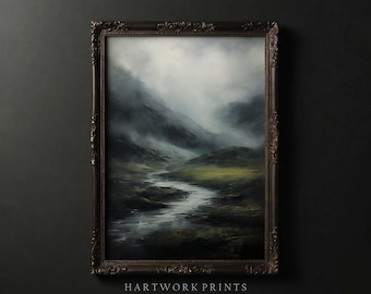 Mountains | Printable Dark Academia Wall Art, Vintage Dark Cottagecore Prints, Moody Farmhouse Home Decor, Gothic Mountains Oil Painting