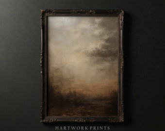 Blurred Skies | Printable Dark Academia Wall Art, Vintage Dark Cottagecore Prints, Moody Farmhouse Decor, Gothic Abstract Sky Oil Painting