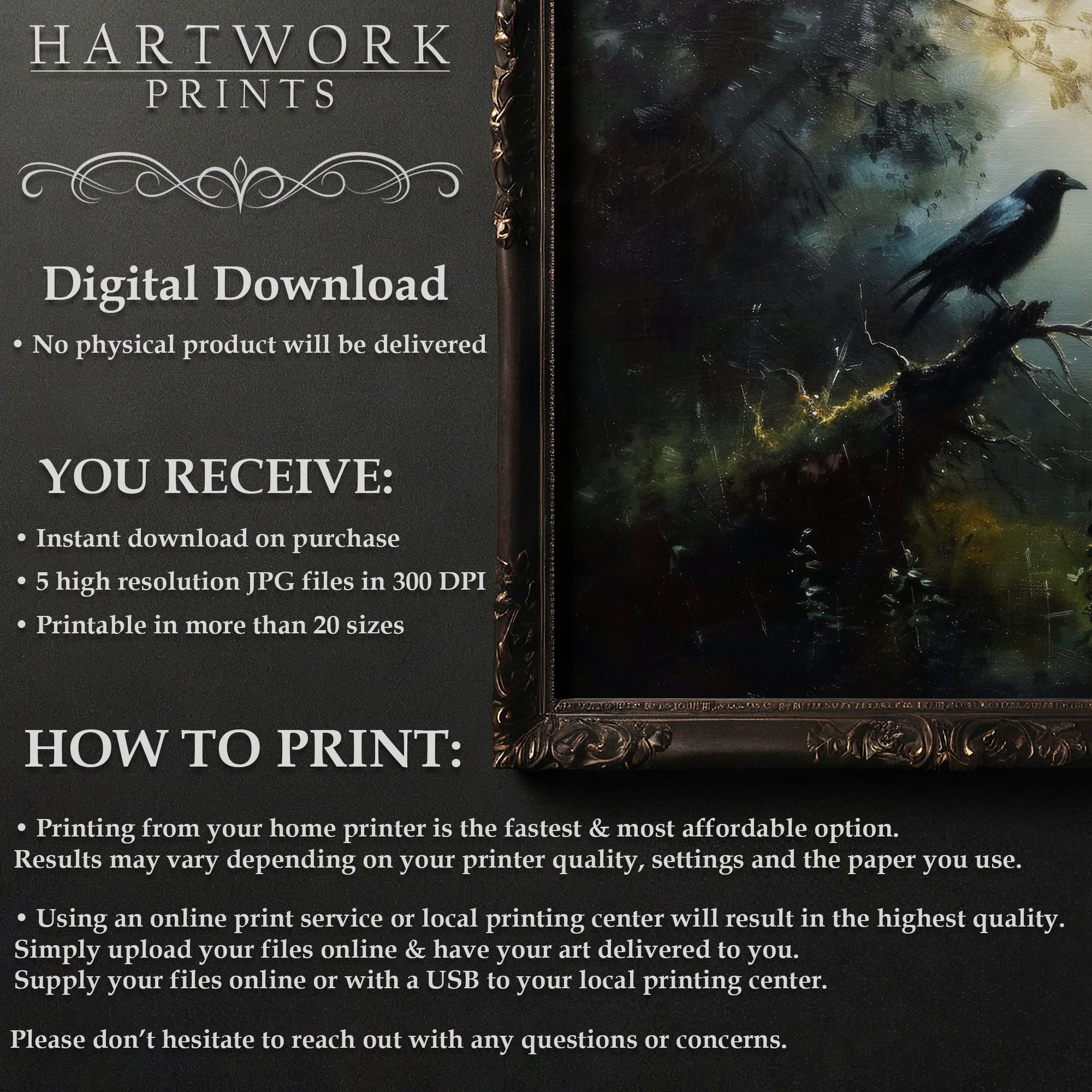 Crow | Printable Dark Academia Wall Art, Vintage Dark Cottagecore ...
