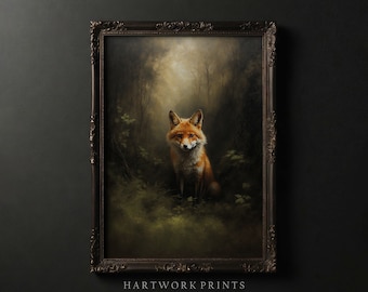 Forest Fox | Printable Dark Academia Wall Art, Woodland Fox Oil Painting, Dark Cottagecore Prints, Gothic Decor Wall Art, Witchy Wall Art