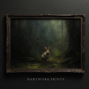Wild Rabbit | Printable Dark Academia Wall Art, Woodland Rabbit Oil Painting, Dark Easter Bunny Art, Dark Cottagecore Decor, Witchy Wall Art