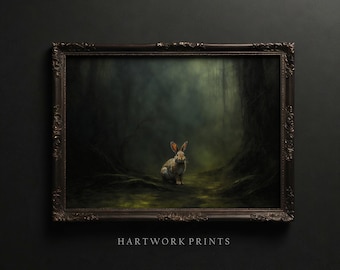 Wild Rabbit | Printable Dark Academia Wall Art, Woodland Rabbit Oil Painting, Dark Easter Bunny Art, Dark Cottagecore Decor, Witchy Wall Art