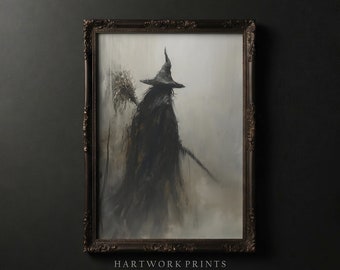 Witch | Printable Dark Academia Wall Art, Vintage Dark Cottagecore Prints, Moody Farmhouse Home Decor, Gothic Halloween Witch Oil Painting