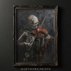 Skeleton Violin | Printable Dark Academia Wall Art, Dark Cottagecore Prints Moody Victorian Art Gothic Music Decor Witchy Halloween Wall Art