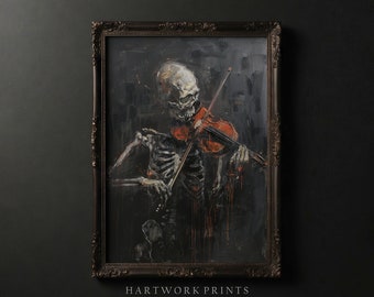 Skeleton Violin | Printable Dark Academia Wall Art, Dark Cottagecore Prints Moody Victorian Art Gothic Music Decor Witchy Halloween Wall Art