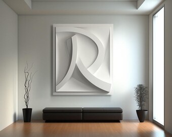 Abstract letter "R" decorating art wall- 3d textured sculpture home decor- minimalist wood wall art