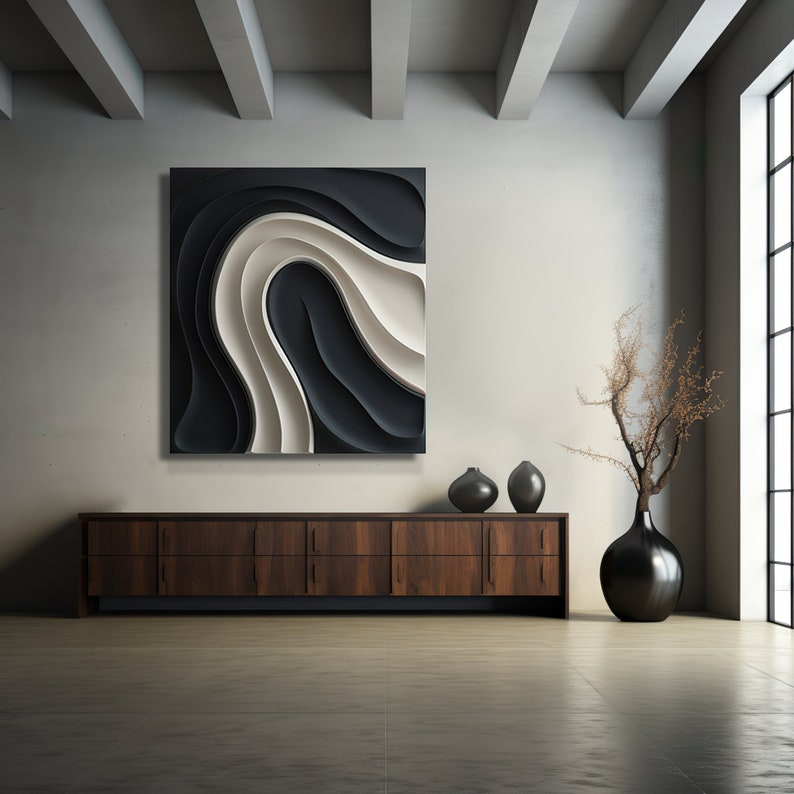 Wall décor modern wooden wall art-3D sculpture-black & white abstract wall art-Wabi Sabi image 2
