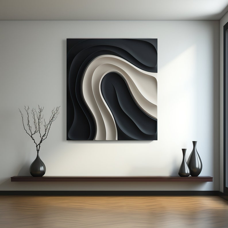 Wall décor modern wooden wall art-3D sculpture-black & white abstract wall art-Wabi Sabi image 1
