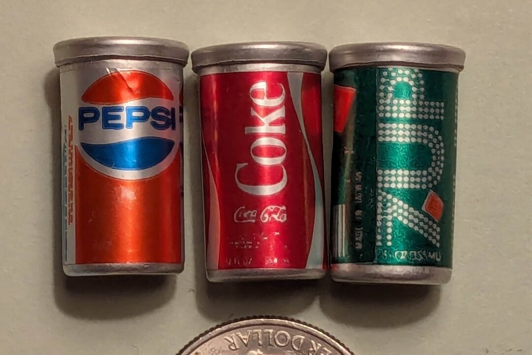 Miniature Aluminum 7-up, Pepsi and Coke Cans Dollhouse Miniatures or ...