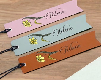 Personalised Leather Bookmark | Custom Name Bookmark | Birth Month Flower Bookmark | Book Lover Gift | Gift for Him or Her | Floral Bookmark