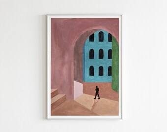 Painting - Lonely vol.2 | Gouache Painting | Original Painting on Watercolor Paper | Surreal Art | Colorful | Home décor | Art for your soul