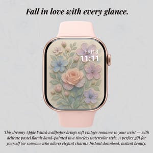 Sfondo floreale pastello per Apple Watch - Quadrante digitale acquerello morbido e romantico per donne, download immediato