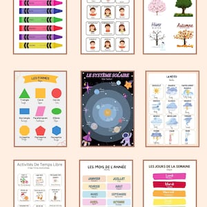 12 affiches éducatives bilingues en français, À imprimer pour l'école à la maison, Posters d'apprentissage du français, Salle de classe bilingue, Apprendre le français, Impressions bilingues