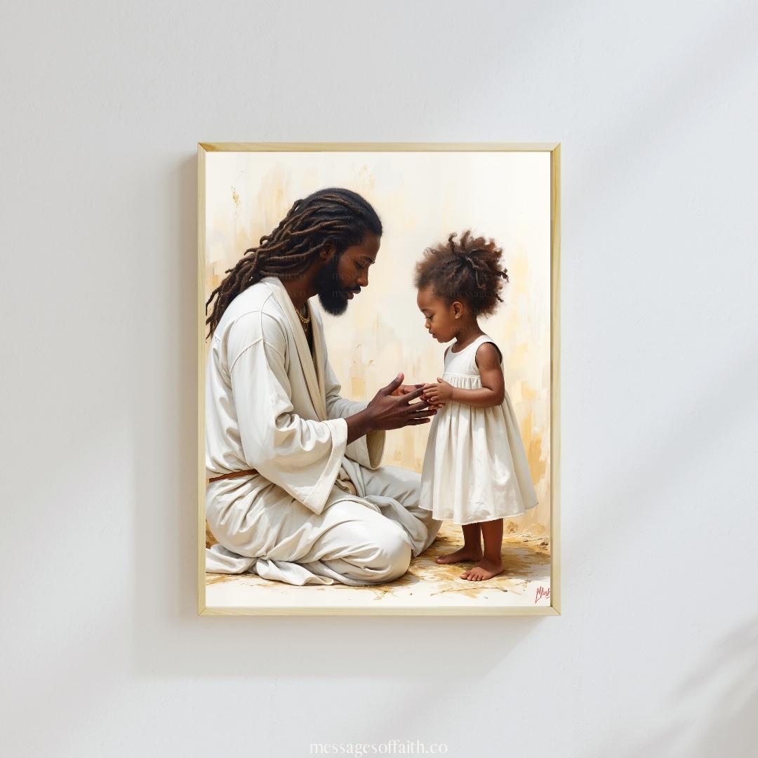 African American Jesus and Little Black Girl Praying - Printable Art |  African American Christian Art | Christian Digital Wall Art for Kids