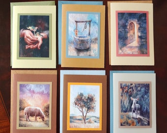 Boxed Set of 6 Handmade Greeting Cards, Featuring Original Illustrations, "The Good Shepherd Part 2"