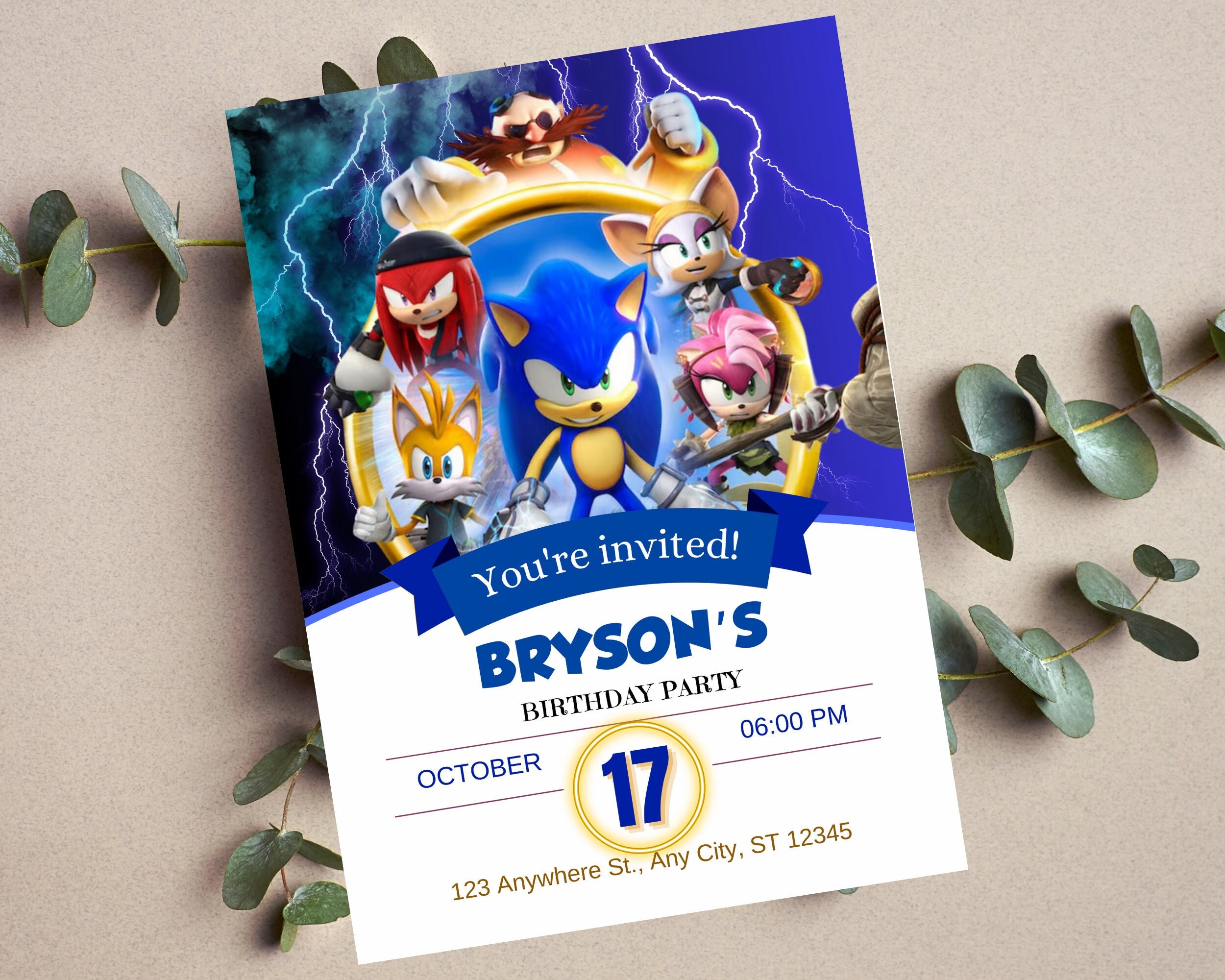 Editable Printable Sonic Birthday Invitation Card Template for Boys ...