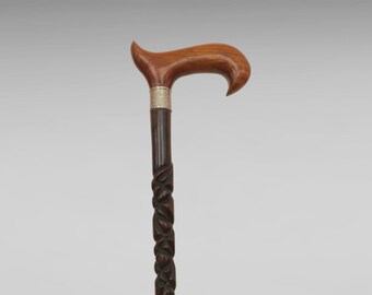 Handmade Devrek Walking Stick, Crystal Patterned Wood Cane