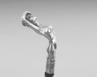 Handmade Silver Daphne Walking Cane, Unique Devrek Walking Stick