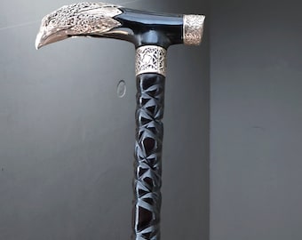 Handmade Wooden Walking Cane | Silver Eagle Head, Devrek Style