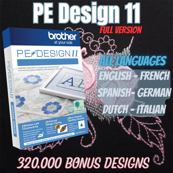 PE DESIGN 11 - Sewing Embroidery Software - 300,000+ Embroidery Designs | Pe-Design BUNDLE , Full Plugins Work with all Windows 10/11