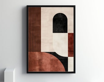 Minimalist Retro Abstraction: Digital Art in Brown and Beige, Wall Art, Home Decor