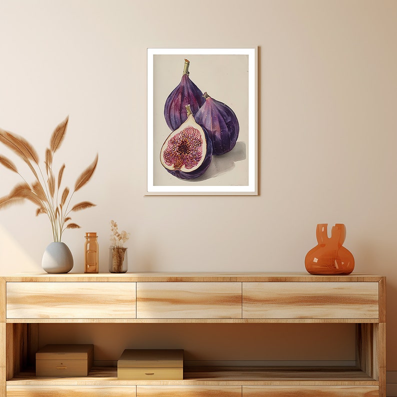 Still life with fig digital print, fruits to print, illustrations with fruits, kitchen decor, Wall Art, Home Decor, Printable Wall Art image 2