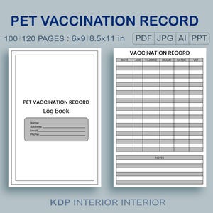 Registro de vacinação de animais de estimação para impressão: Rastreador de saúde de filhotes e gatos (PDF)