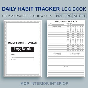 Daily Habit Tracker Log Book,Habit Tracker Log Book, Daily Habit Planner, Printable Habit Tracker, Digital Wellness Tracker