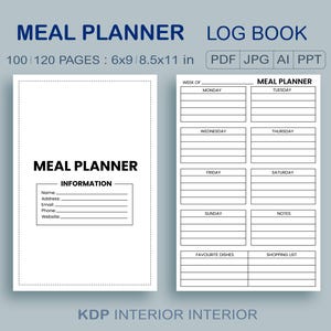 Meal Planner Log Book, Bullet Journal Printable Tracker, Food Diary Template, Digital Planner, Meal Plan Journal