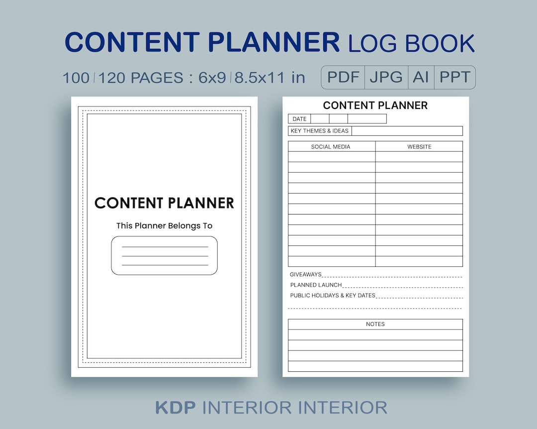 Content Planner Log Book, Printable Planner, Social Media Manager ...