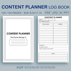 Content Planner Log Book: Social Media Organizer (Printable PDF)