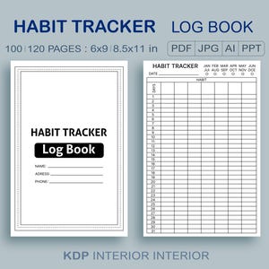 Cuaderno de registro de hábitos, tamaño carta, calendario de seguimiento de hábitos imprimible, registro diario, semanal y mensual