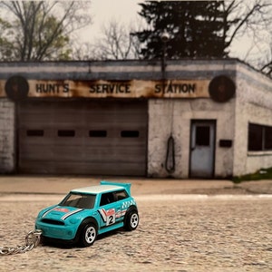 Mini Cooper S Rally Key Chain, Teal Blue Mini R56 Hot Wheels Diecast Car with Key Ring. Great Gift for a Mini Lover