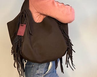 Fringe Hobo Bag: Dark Brown Bohemian Tote