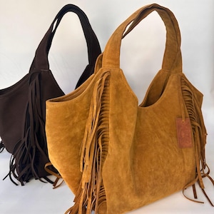 Fransen Hobo Bag: Braun Boho Schulter Tote