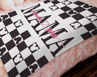 Personalized Disney Mama Checkered Blanket, Mickey Checkered Blanket, Disney Mom Blanket With Kids Name, Disney Mom Birthday Gifts