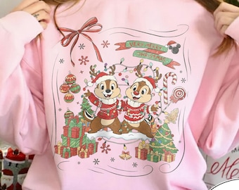 Chip & Dale Verry Frohe Weihnachten Shirt, Double Trouble Weihnachten Sweatshirt, Chipmunks Paar Passendes Xmas Shirt