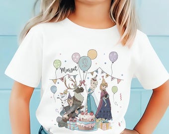 Camiseta de cumpleaños personalizada de Disney, camiseta de cumpleaños de Frozen de Disney, sudadera de fiesta de cumpleaños con colores cómodos y nombre y edad.
