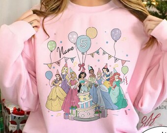 Custom Disney Princess Birthday Shirt, Personalized Disney All Princesses Tee, Disney Birthday Party Sweatshirt, Disney Birthday Shirt