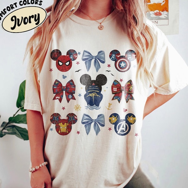 Camiseta con lazo y orejas de Mickey de Marvel, camiseta de superhéroe de Disney Avengers, camiseta con lazo de Minnie, camiseta con orejas de Mickey de Avengers